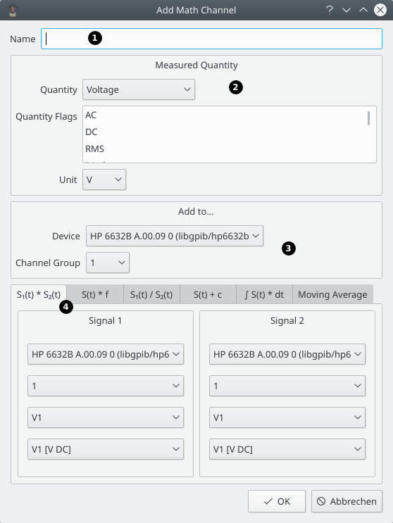 Add math channel dialog